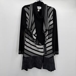 Joseph Ribkoff Shirt Womens 14 Black‎ Stripe Cowl Neck Tunic Zip Hem Long Sleeve